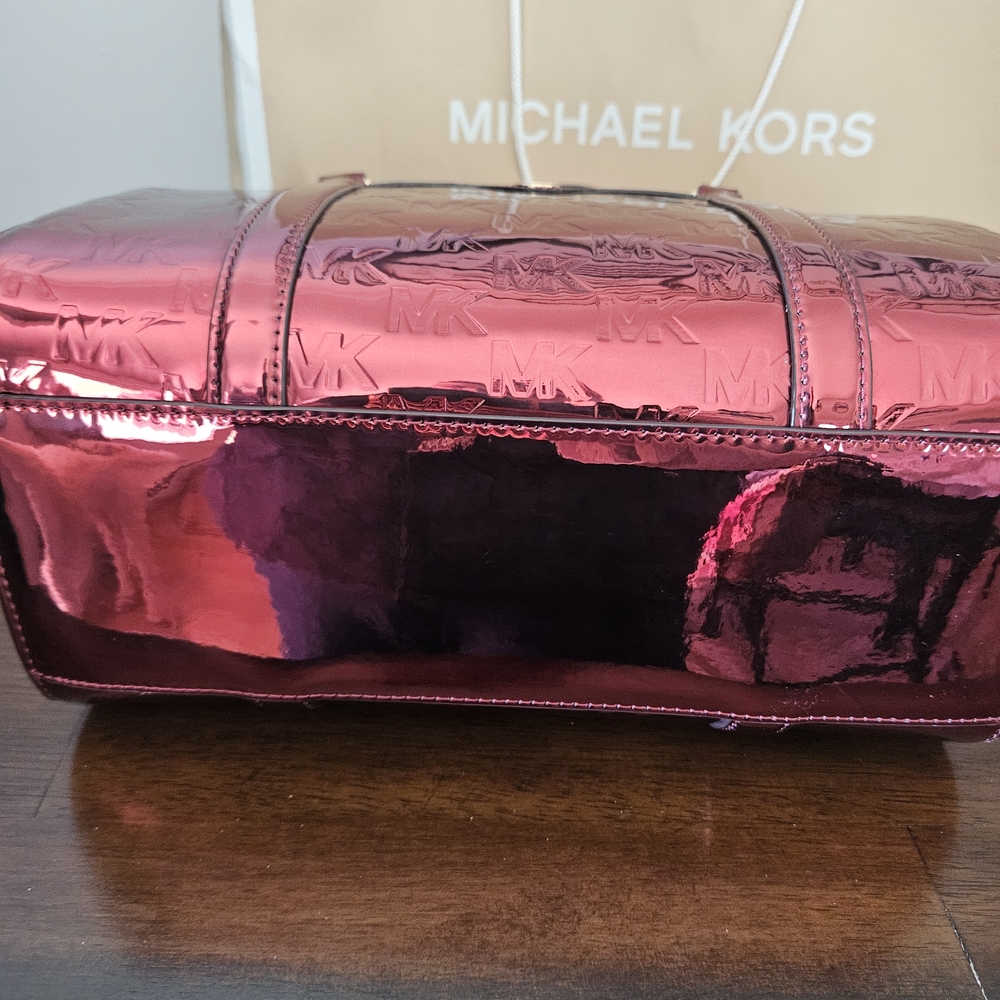 Michael Kors Metallic Rose Pink MK-Embossed Satchel - Picture 10 of 13